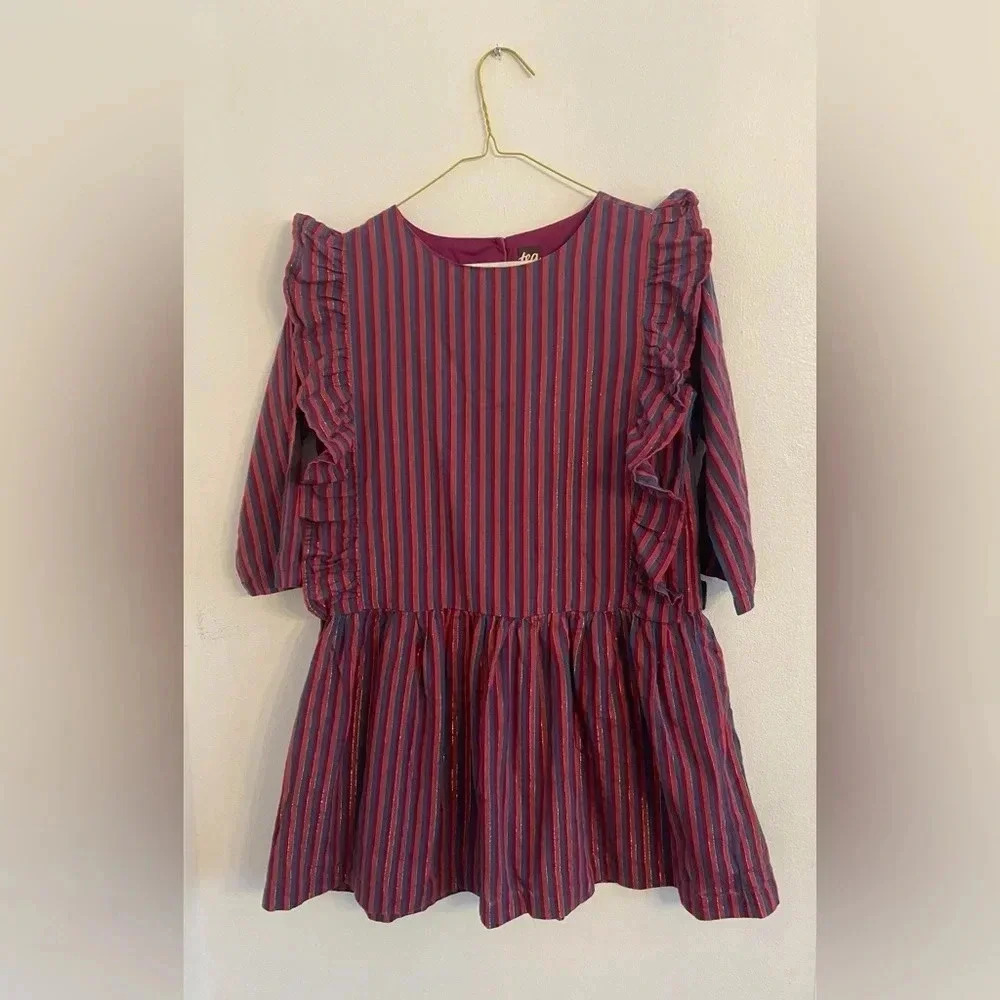 TEA COLLECTION Rainbow Metallic Dress - Loganberry Big Girls 12 Stripe